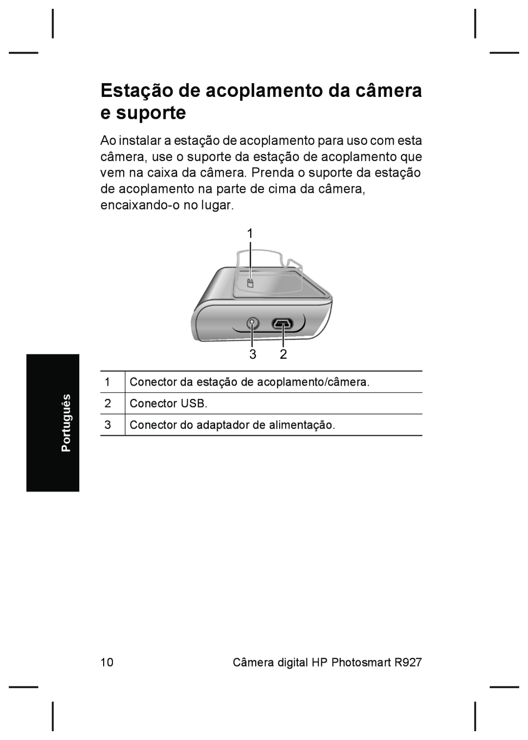 HP R927 manual Estação de acoplamento da câmera e suporte 