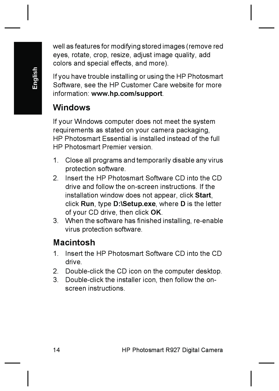 HP R927 manual Windows, Macintosh 