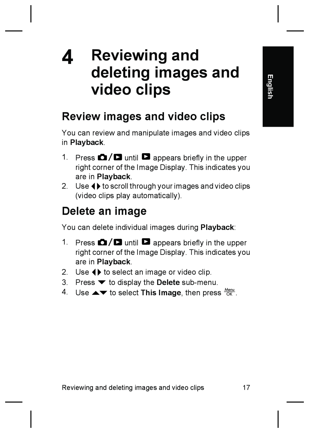 HP R927 manual Reviewing and deleting images and video clips, Review images and video clips, Delete an image 