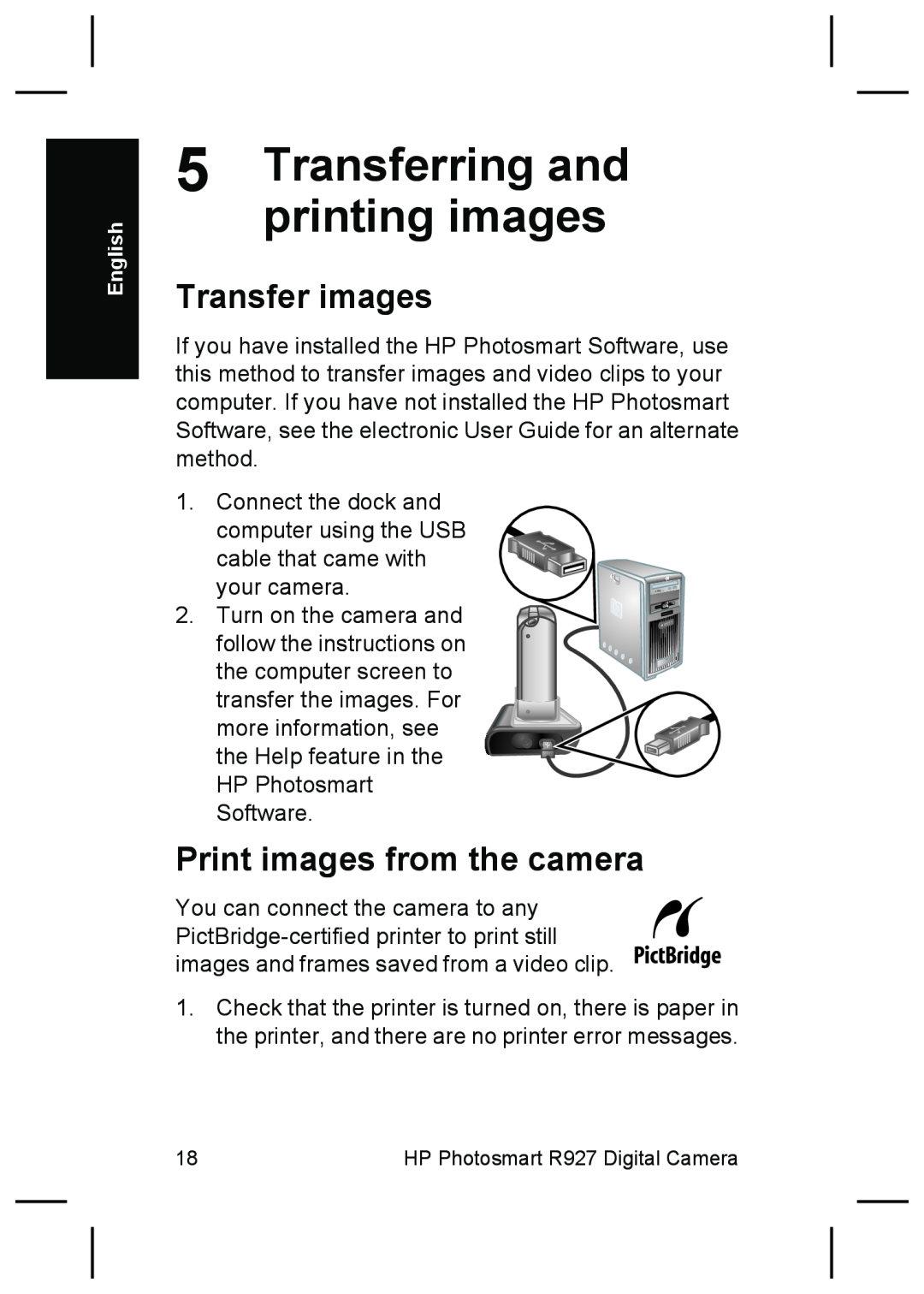 HP R927 manual Transferring and printing images, Transfer images, Print images from the camera 