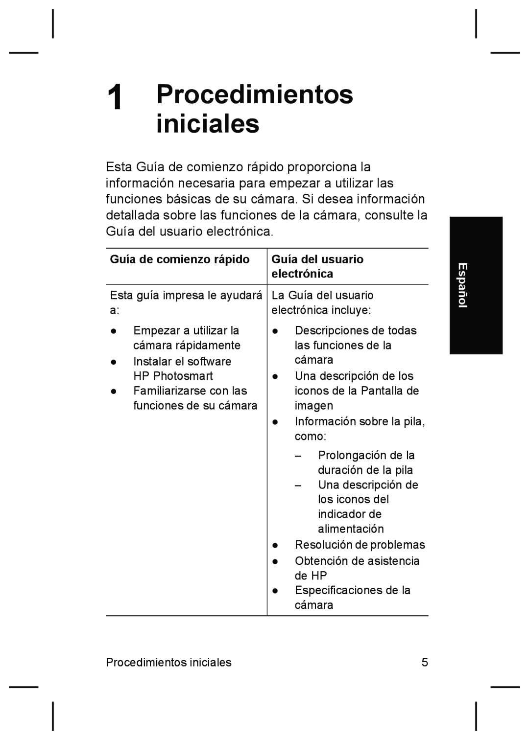 HP R927 manual Procedimientosiniciales, Guía de comienzo rápido, Guía del usuario, electrónica, Español 