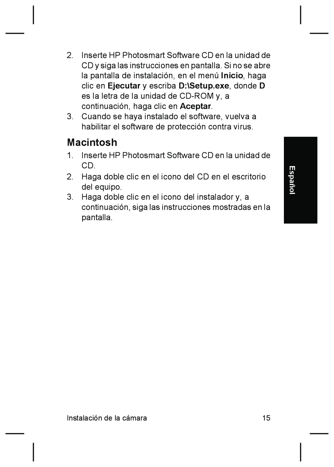 HP R927 manual Macintosh, Inserte HP Photosmart Software CD en la unidad de CD 