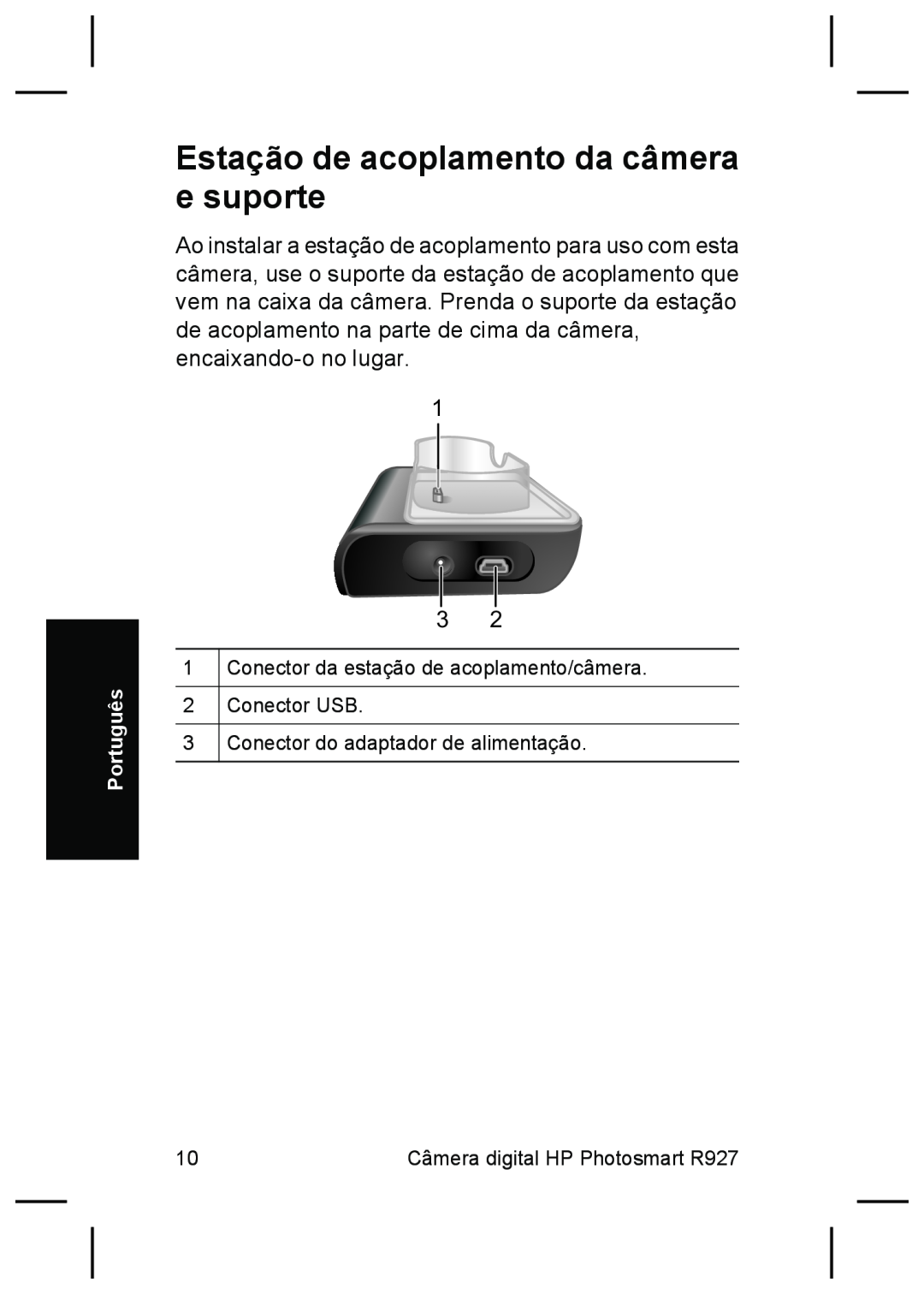 HP R927 manual Estação de acoplamento da câmera e suporte 