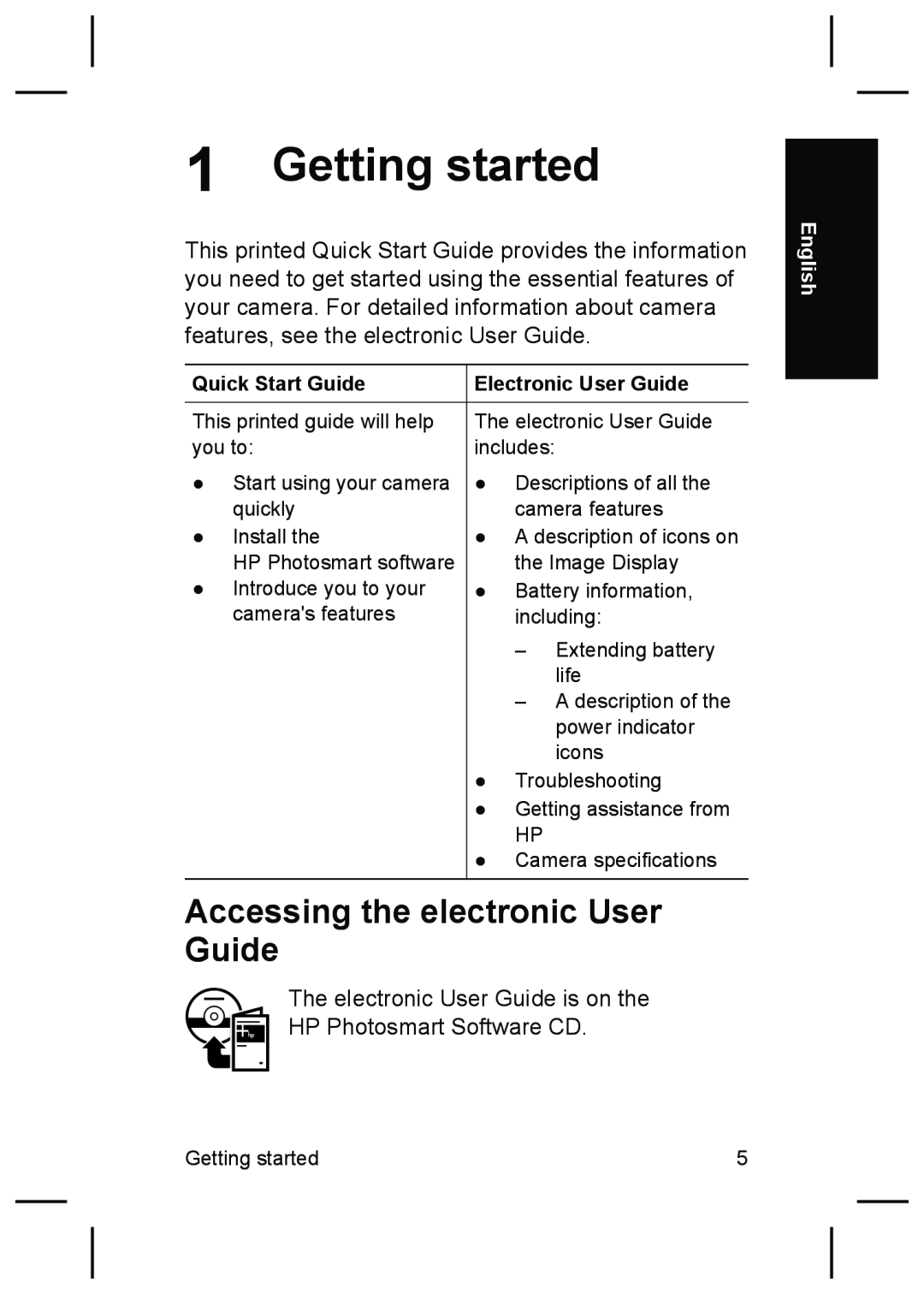 HP R927 manual Getting started, Accessing the electronic User Guide, Quick Start Guide, Electronic User Guide, English 