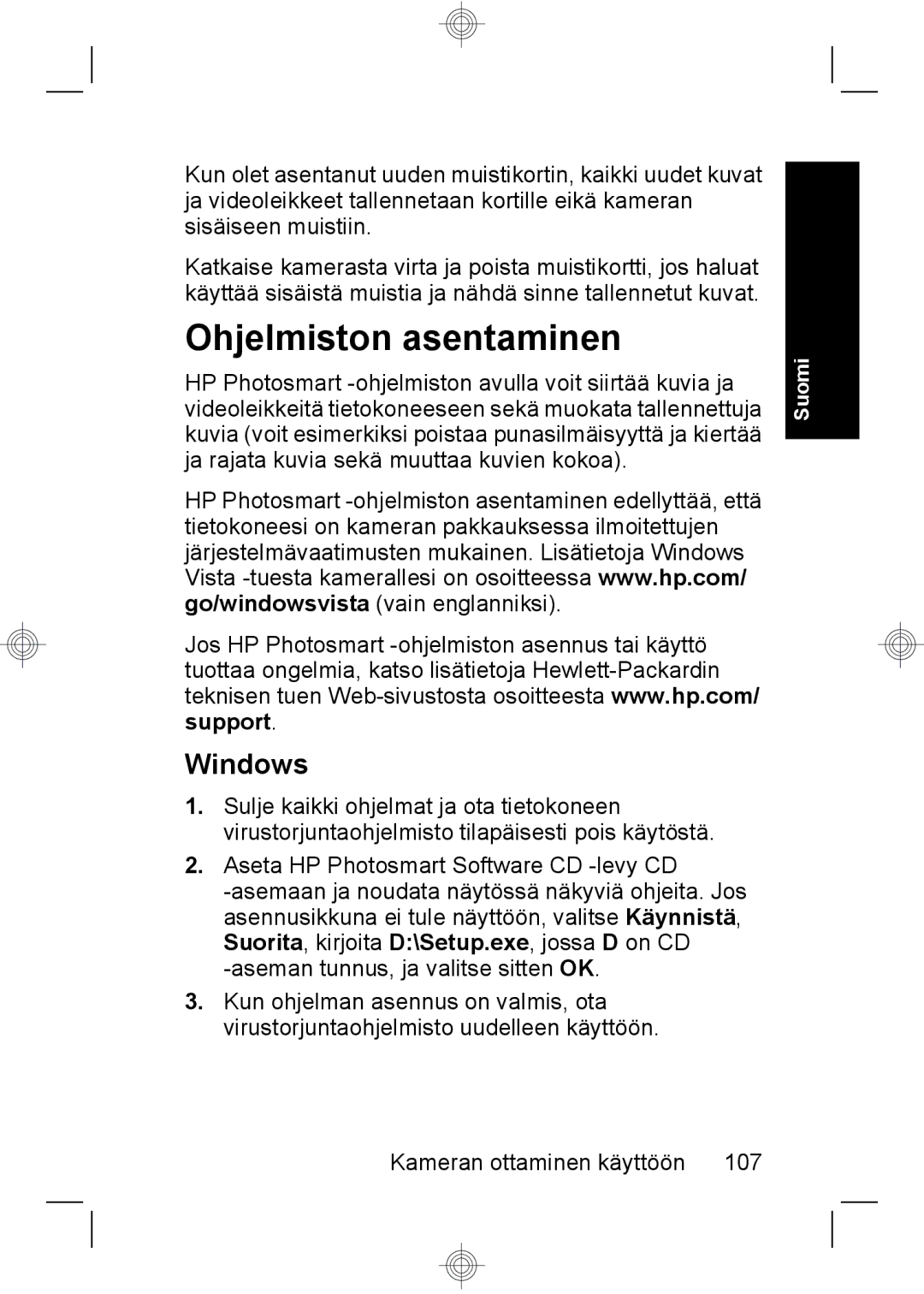 HP R937 manual Ohjelmiston asentaminen 