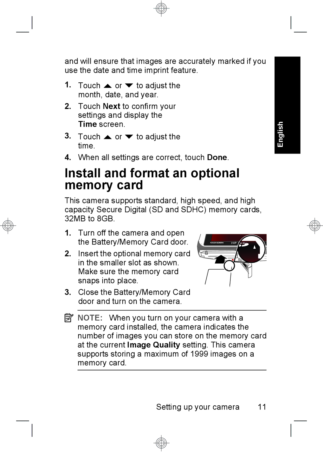 HP R937 manual Install and format an optional memory card 