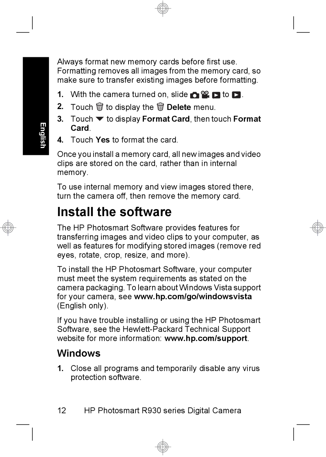 HP R937 manual Install the software, Windows 