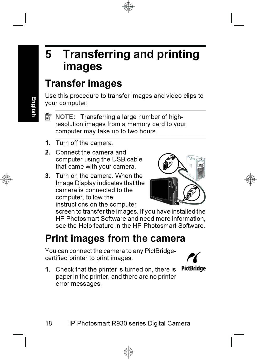 HP R937 manual Transferring and printing images, Transfer images, Print images from the camera 