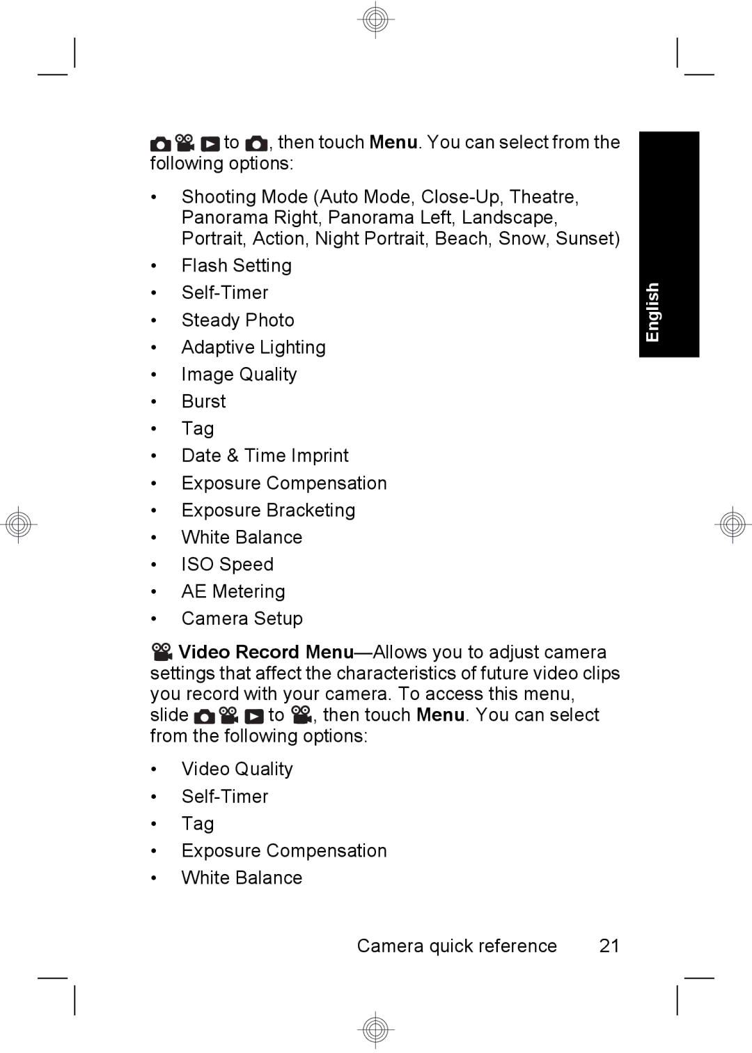 HP R937 manual Camera quick reference 