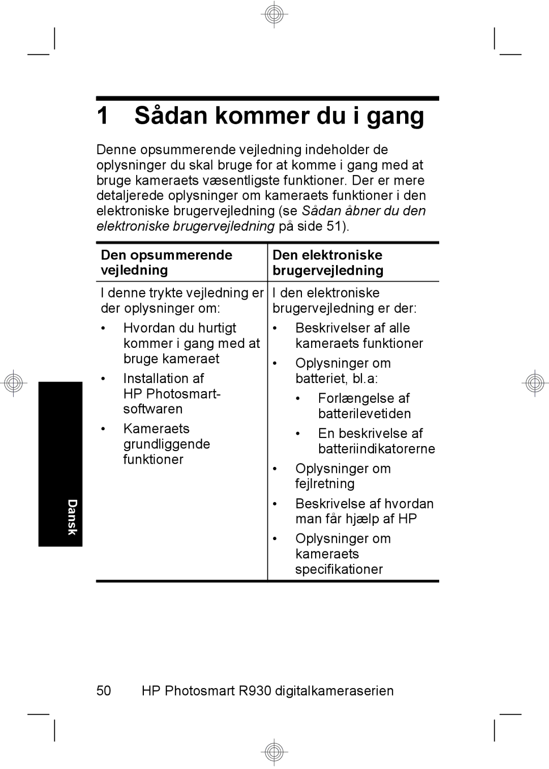 HP R937 manual Sådan kommer du i gang 