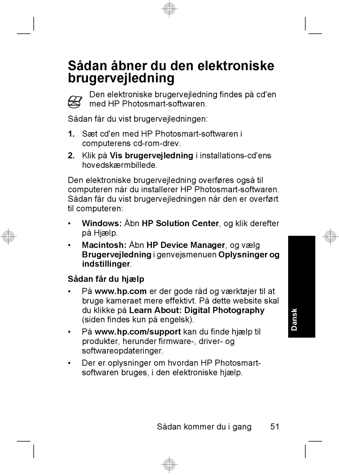 HP R937 manual Sådan åbner du den elektroniske brugervejledning 