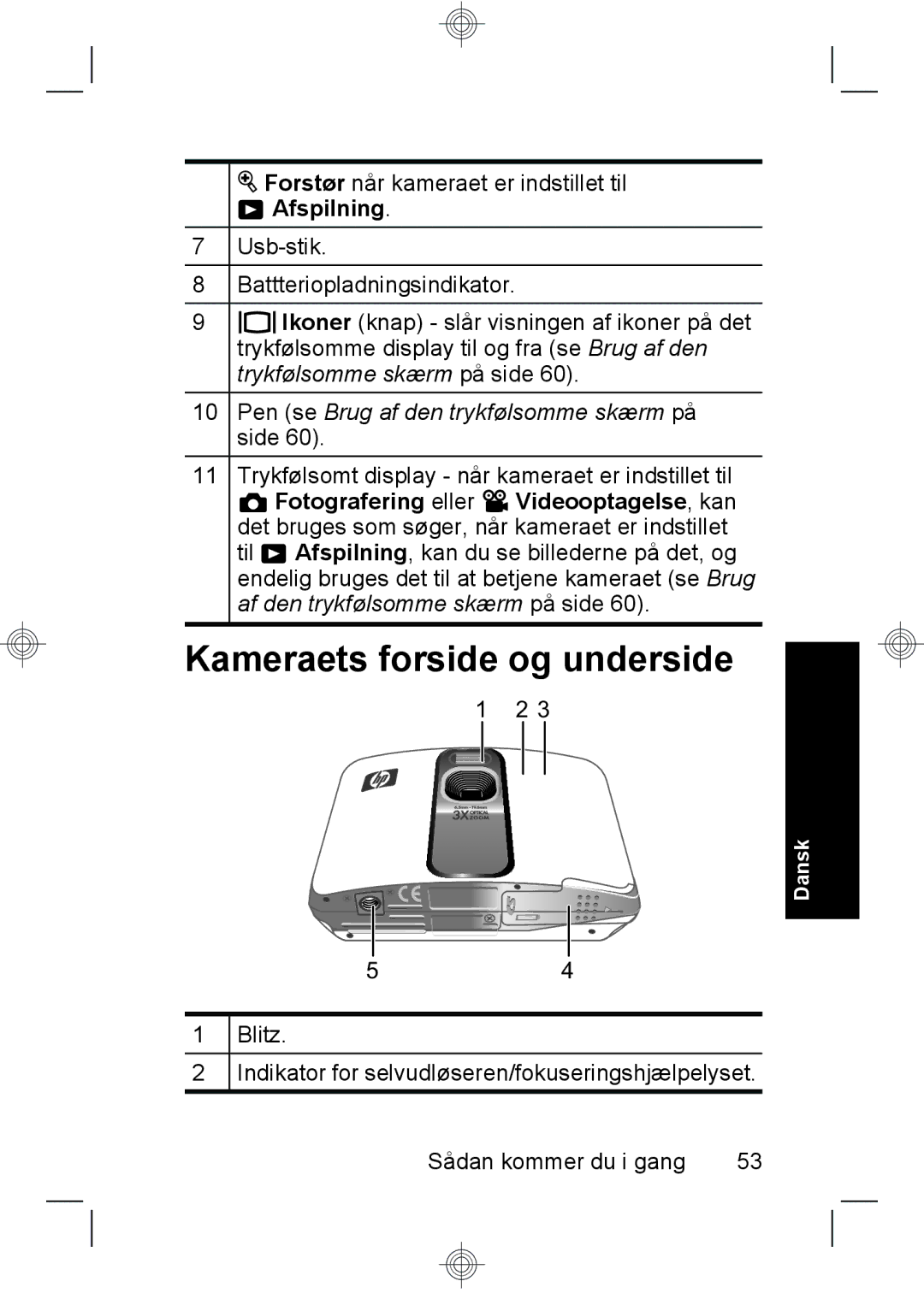 HP R937 manual Kameraets forside og underside, Afspilning 