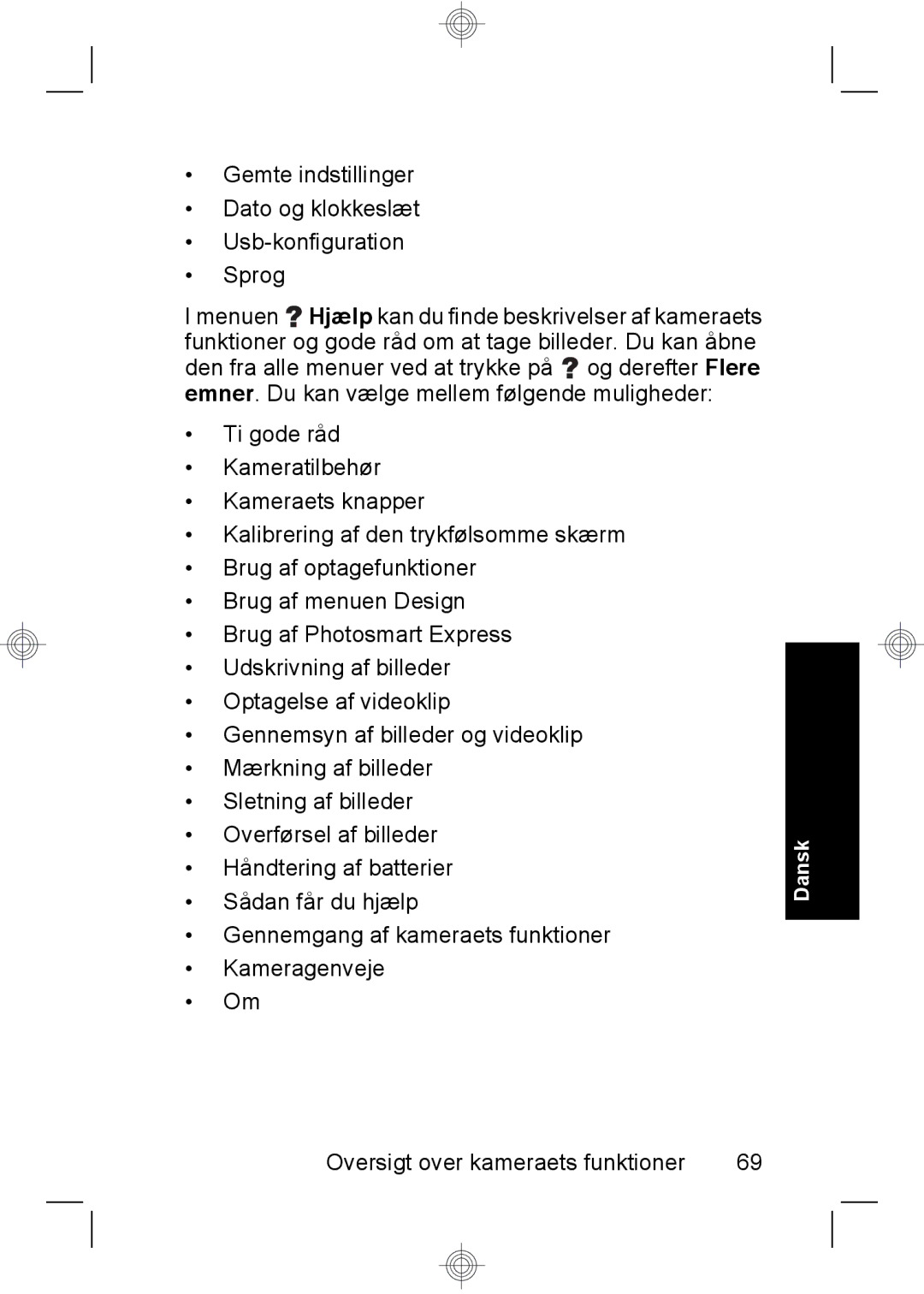 HP R937 manual Oversigt over kameraets funktioner 