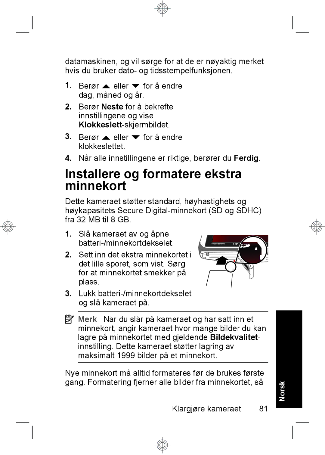 HP R937 manual Installere og formatere ekstra minnekort 