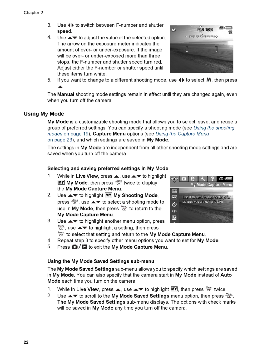 HP R967 manual Using My Mode, Selecting and saving preferred settings in My Mode, Using the My Mode Saved Settings sub-menu 