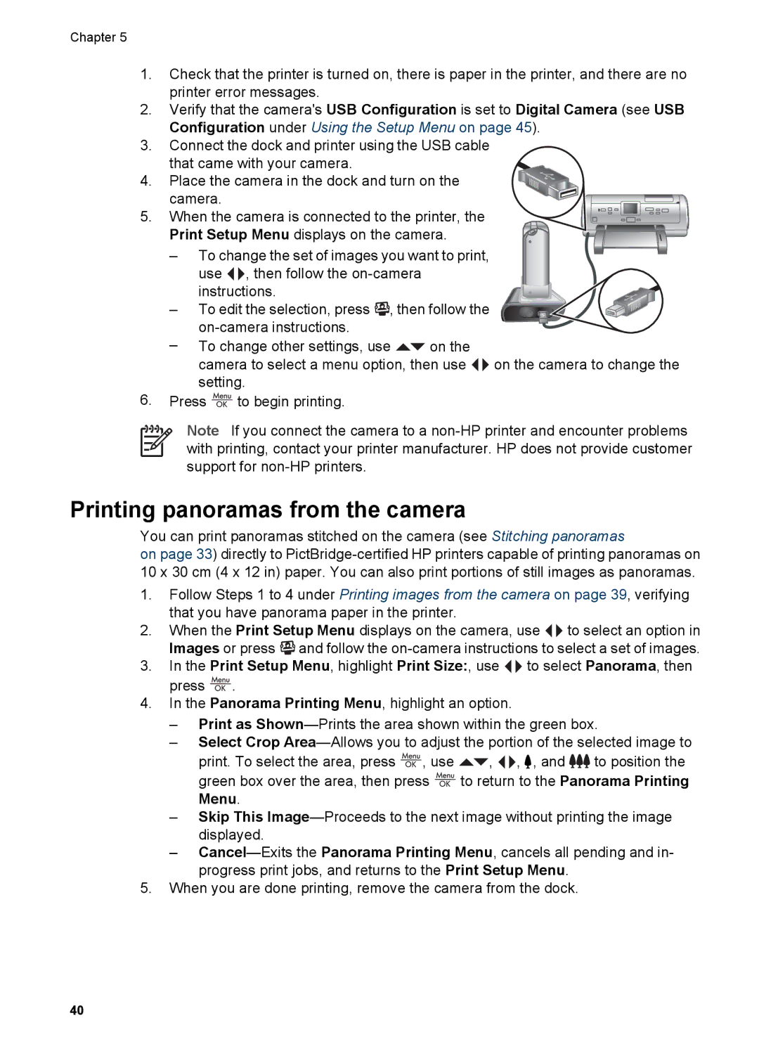 HP R967 manual Printing panoramas from the camera 