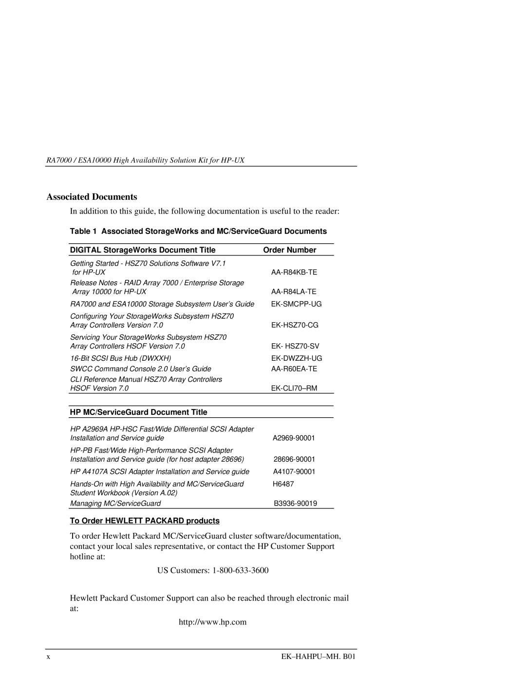 HP RA7000 manual Associated Documents, Digital StorageWorks Document Title Order Number 