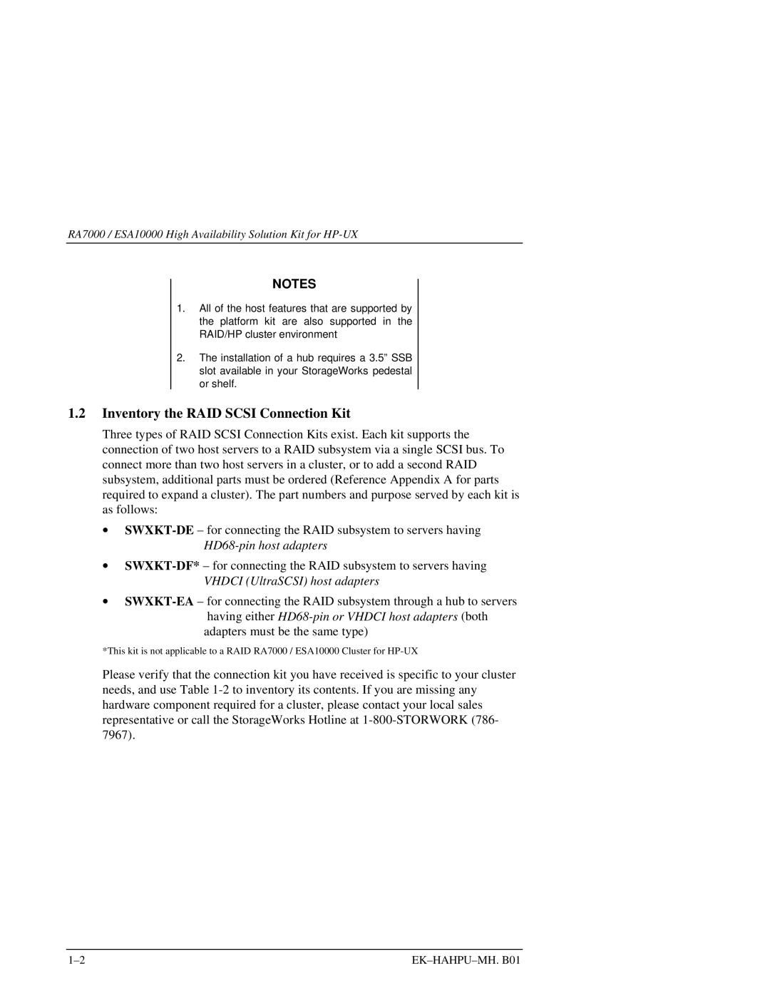 HP RA7000 manual Inventory the RAID Scsi Connection Kit 