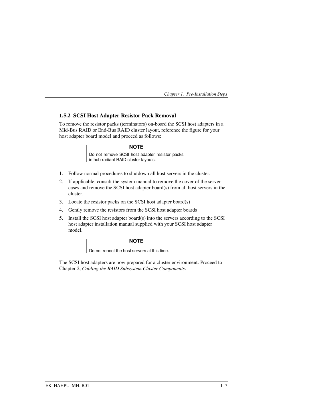 HP RA7000 manual Scsi Host Adapter Resistor Pack Removal 