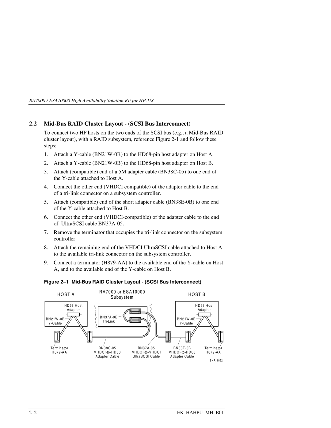 HP manual Mid-Bus RAID Cluster Layout Scsi Bus Interconnect, RA7000 or E SA10000 HO ST AHO ST B Subsystem 