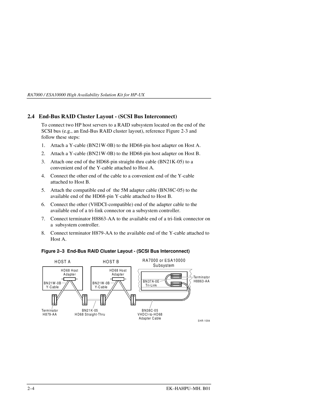 HP RA7000 manual End-Bus RAID Cluster Layout Scsi Bus Interconnect, OST a HO ST B 