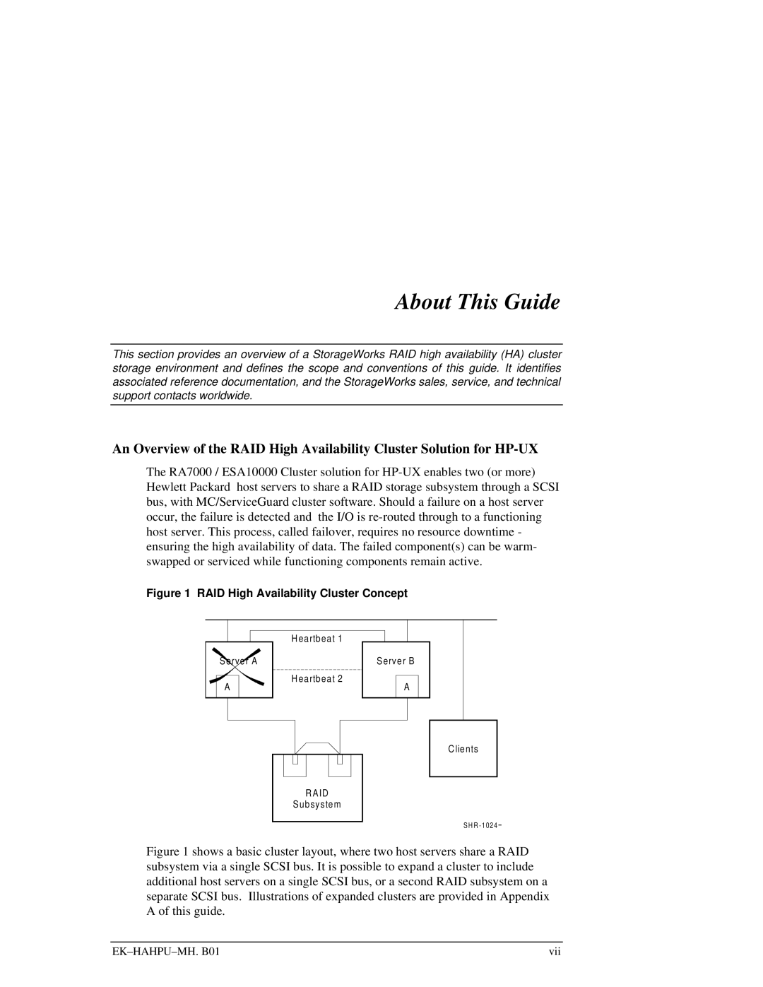 HP RA7000 manual About This Guide, RAID High Availability Cluster Concept 