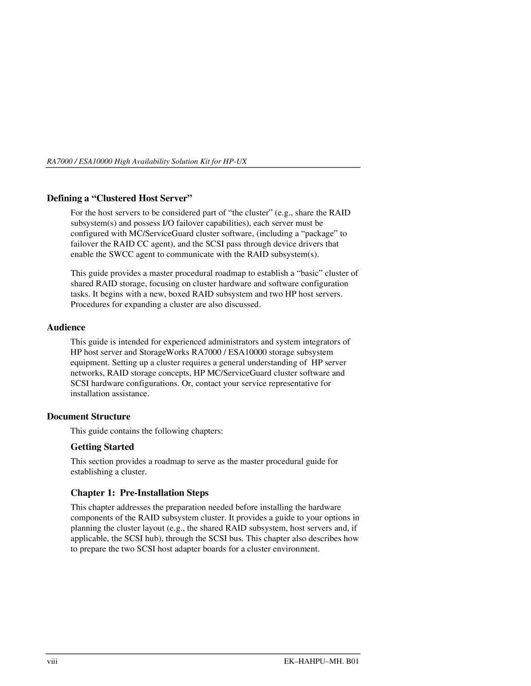 HP RA7000 manual Defining a Clustered Host Server, Audience, Document Structure 