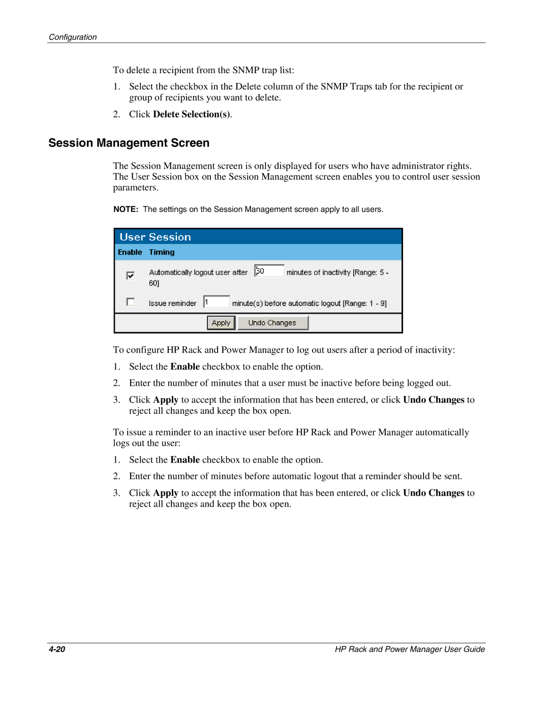 HP Power Proter Software, Rack and Power Manager Software manual Session Management Screen 