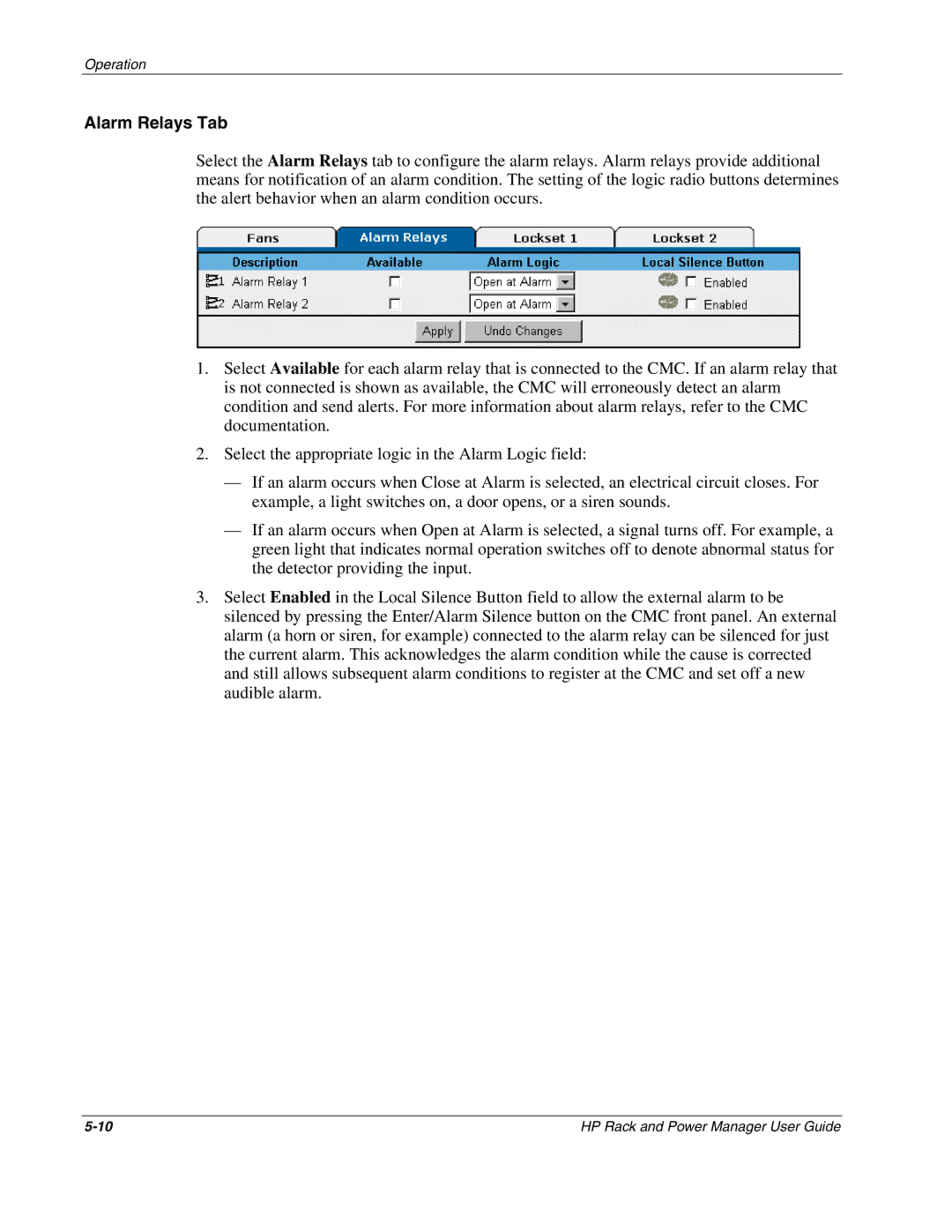 HP Rack and Power Manager Software, Power Proter Software manual Alarm Relays Tab 