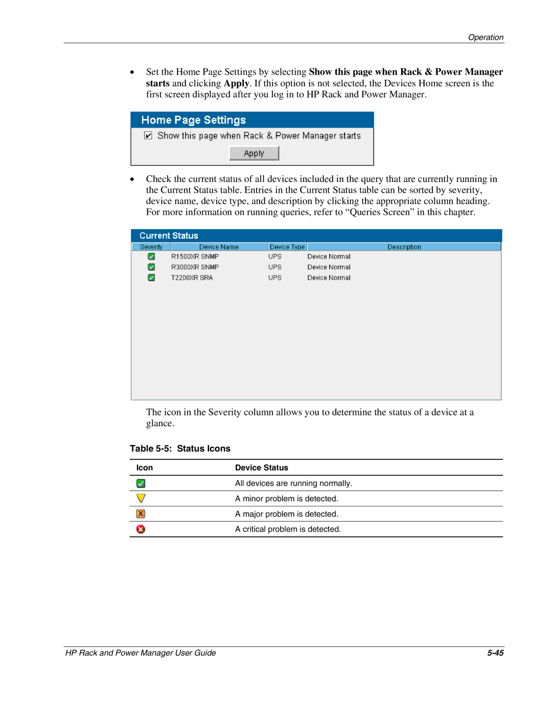 HP Power Proter Software, Rack and Power Manager Software manual All devices are running normally 