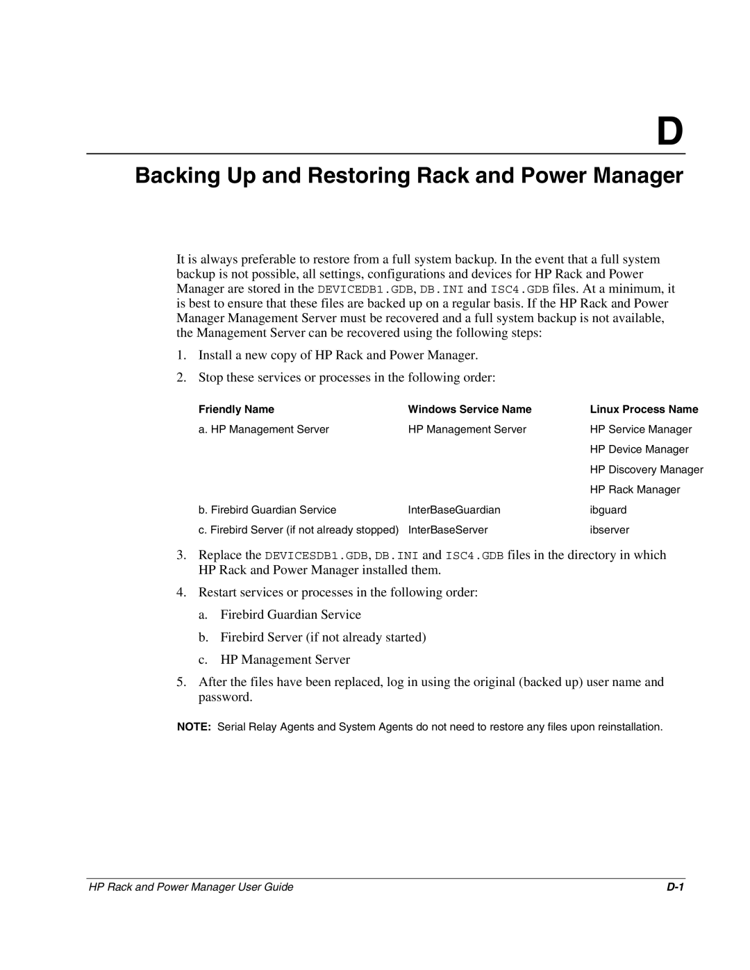 HP Power Proter Software, Rack and Power Manager Software manual Backing Up and Restoring Rack and Power Manager 