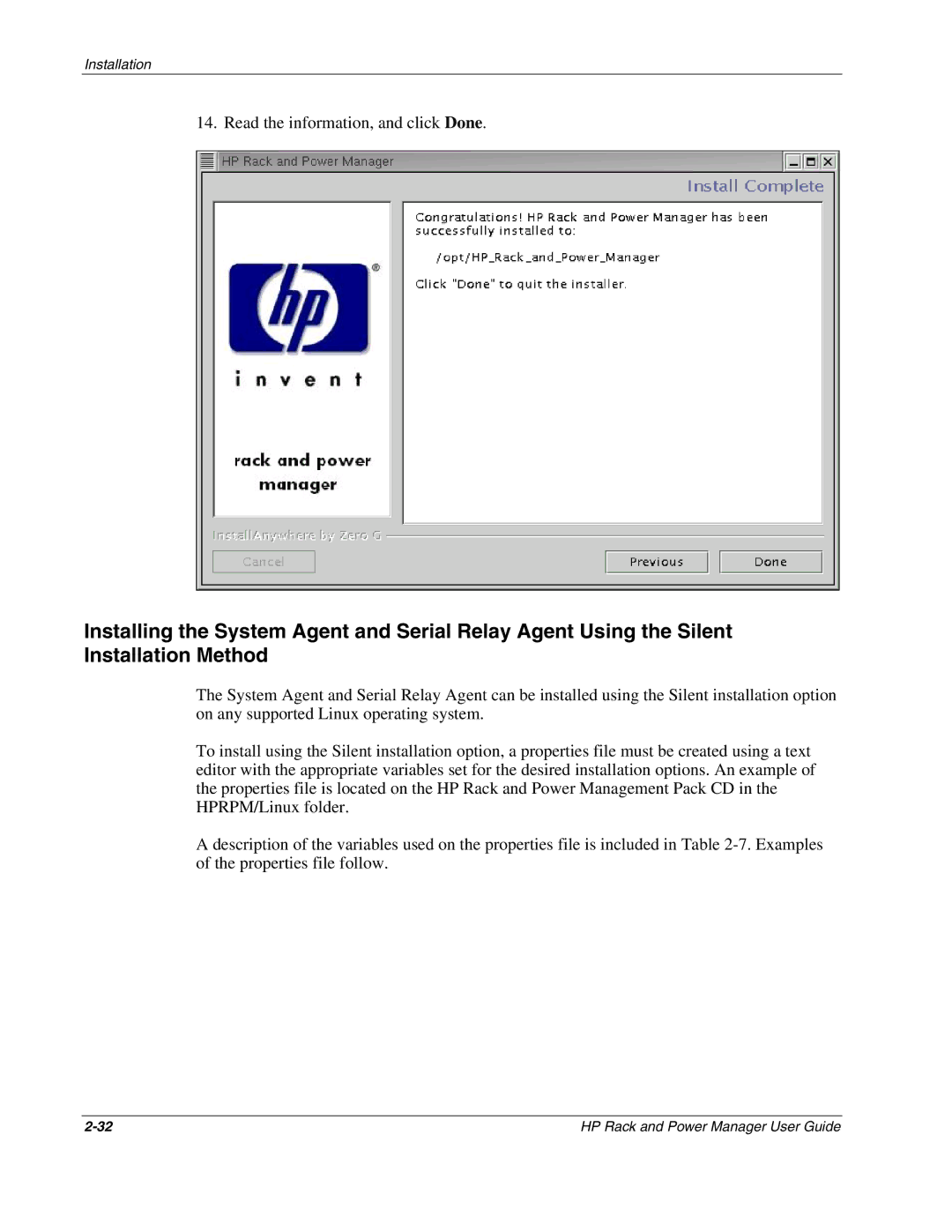 HP Rack and Power Manager Software, Power Proter Software manual Read the information, and click Done 