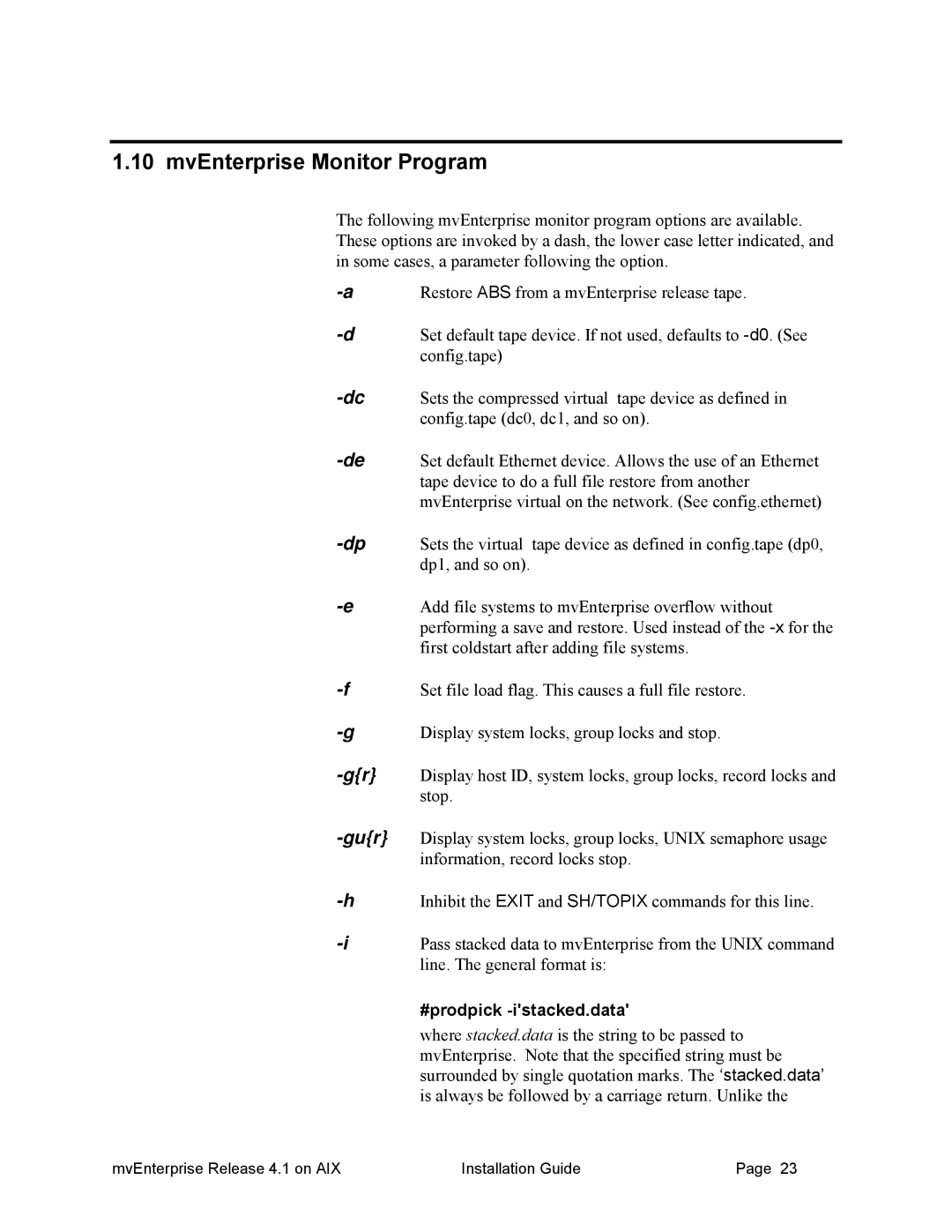 HP Raining DataCorp. mvEnterprise manual MvEnterprise Monitor Program, #prodpick -istacked.data 