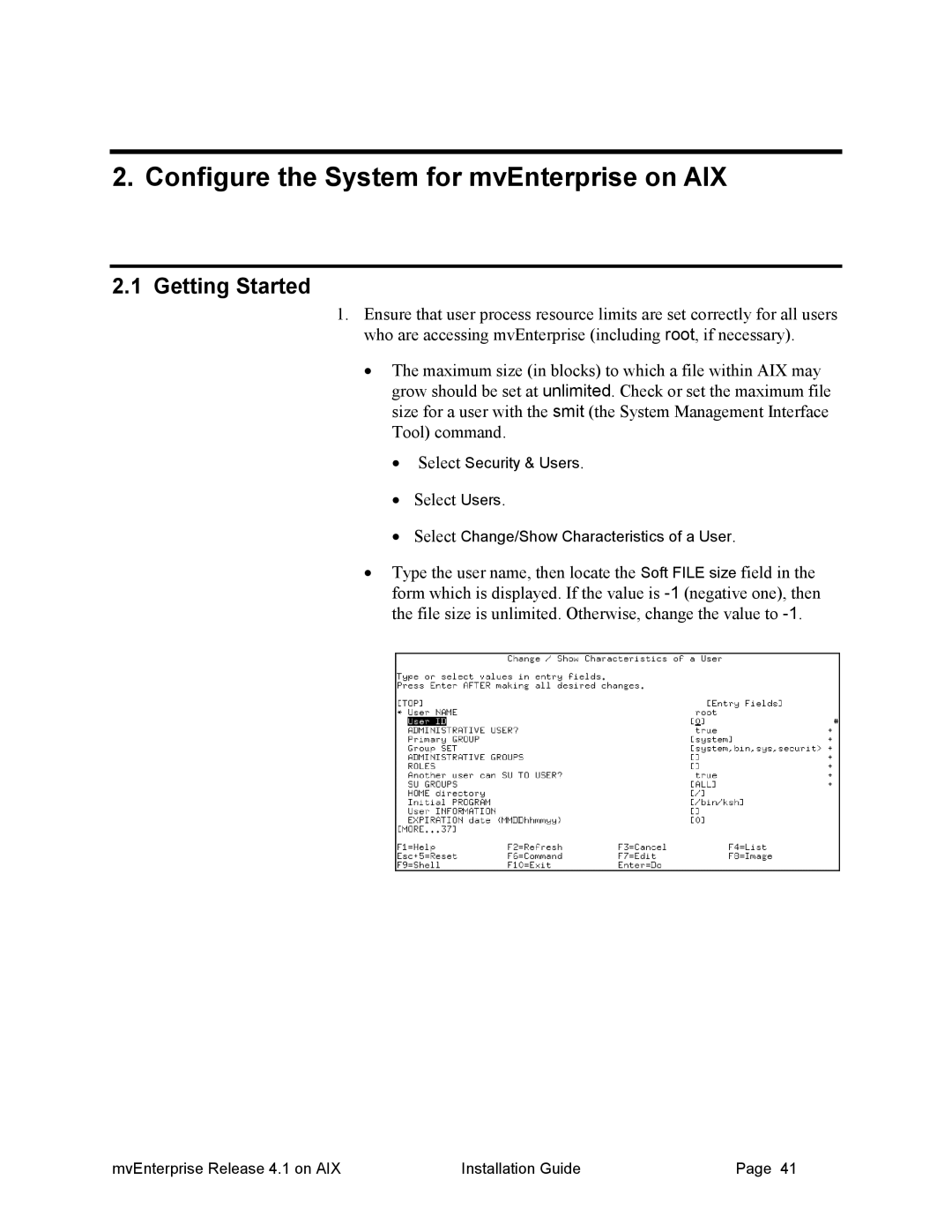 HP Raining DataCorp. mvEnterprise manual Configure the System for mvEnterprise on AIX, Getting Started 