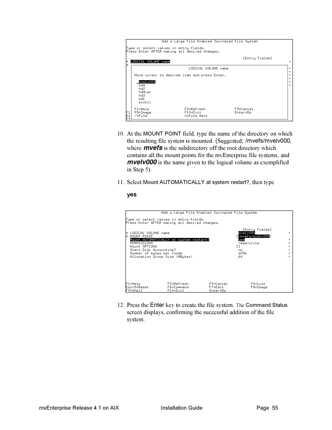 HP Raining DataCorp. mvEnterprise manual Select Mount Automatically at system restart?, then type yes 