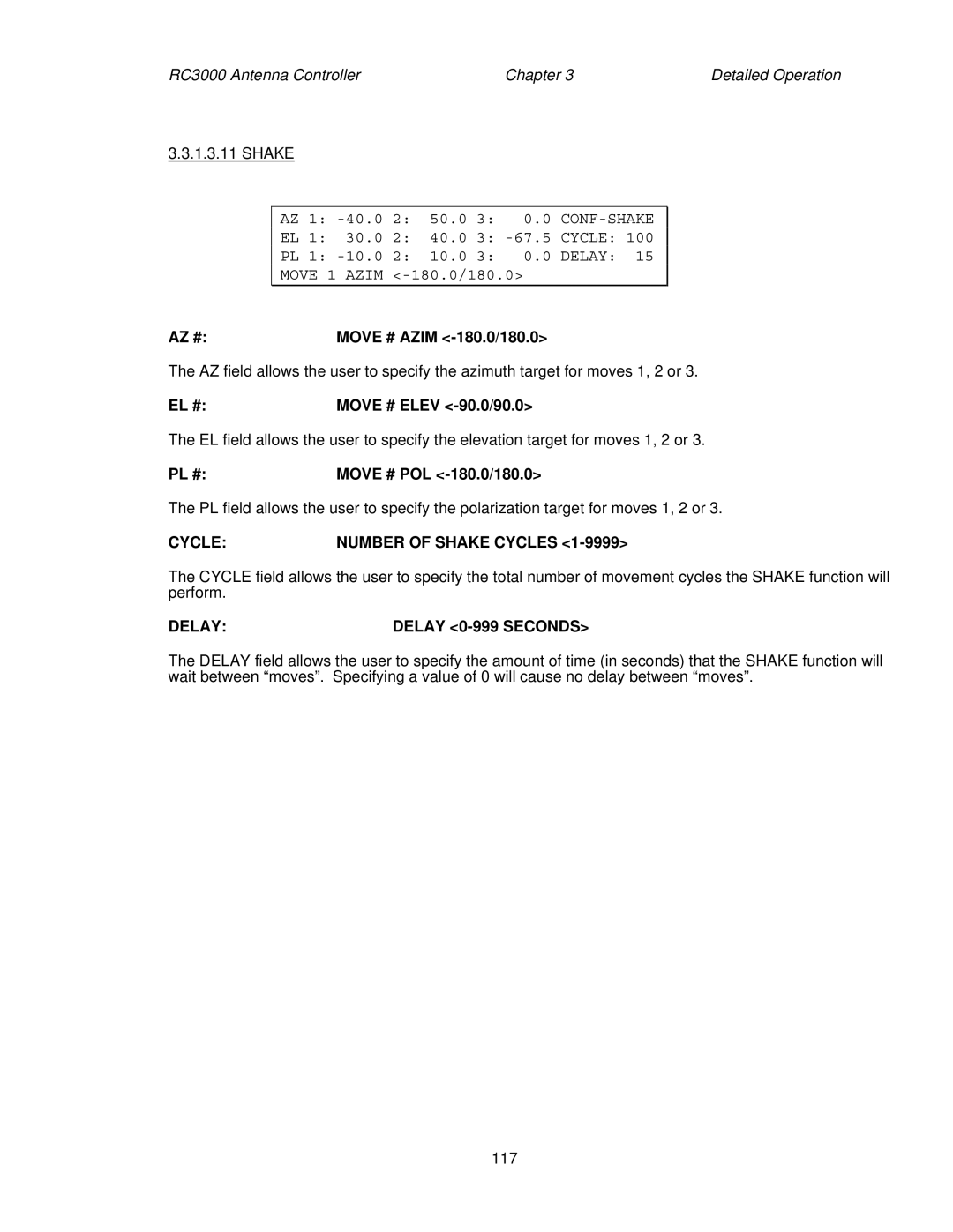 HP RC3000 manual AZ # Move # Azim -180.0/180.0, EL # Move # Elev -90.0/90.0, PL # Move # POL -180.0/180.0 