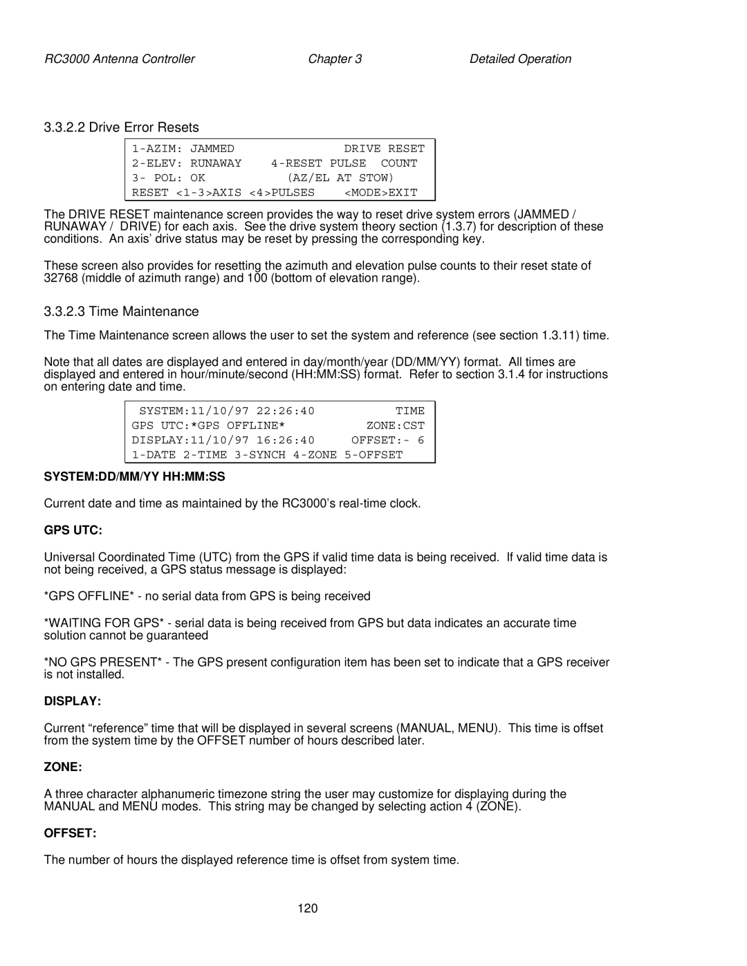 HP RC3000 manual Drive Error Resets, Time Maintenance 