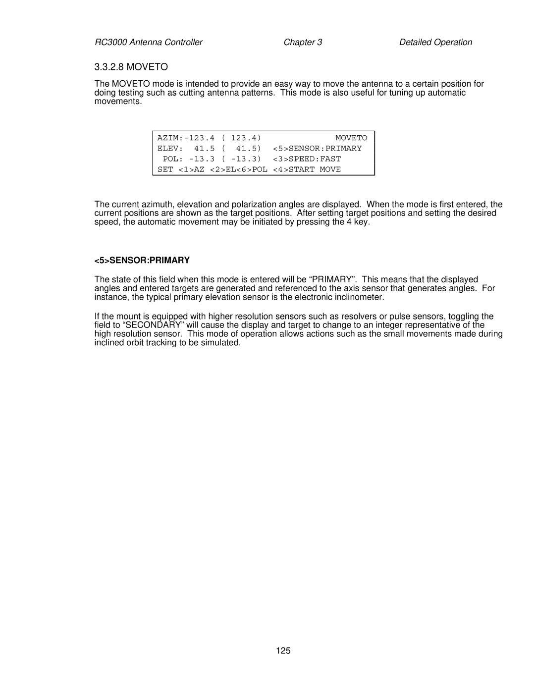 HP RC3000 manual Moveto, 5SENSORPRIMARY 