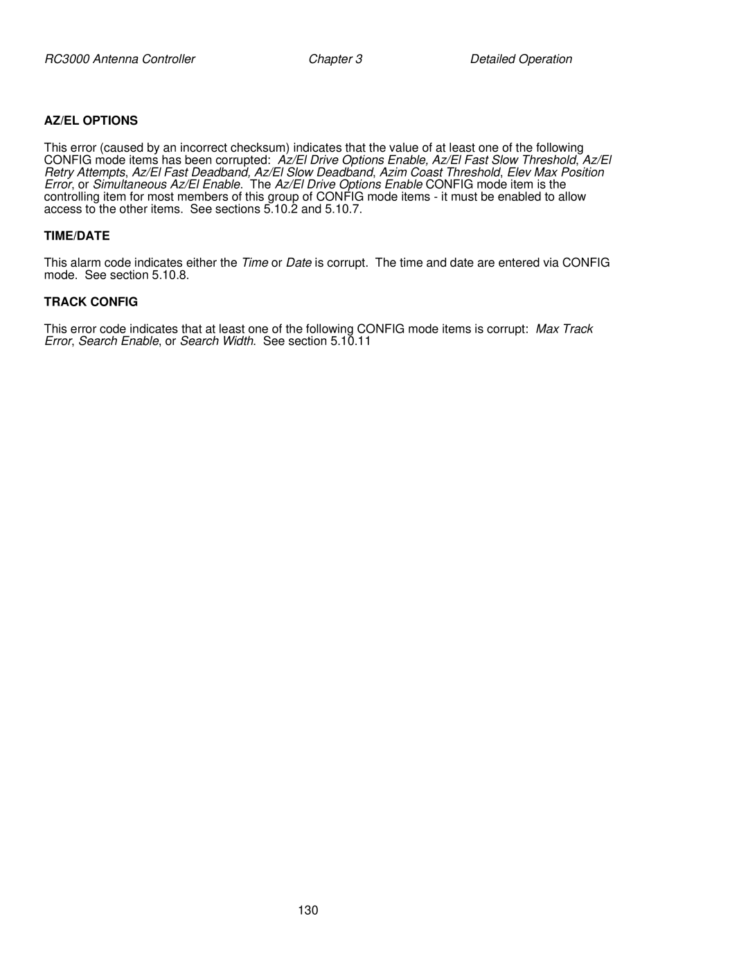 HP RC3000 manual AZ/EL Options, Time/Date, Track Config 