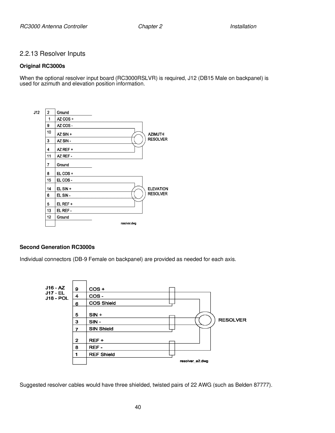 HP RC3000 manual Resolver Inputs 