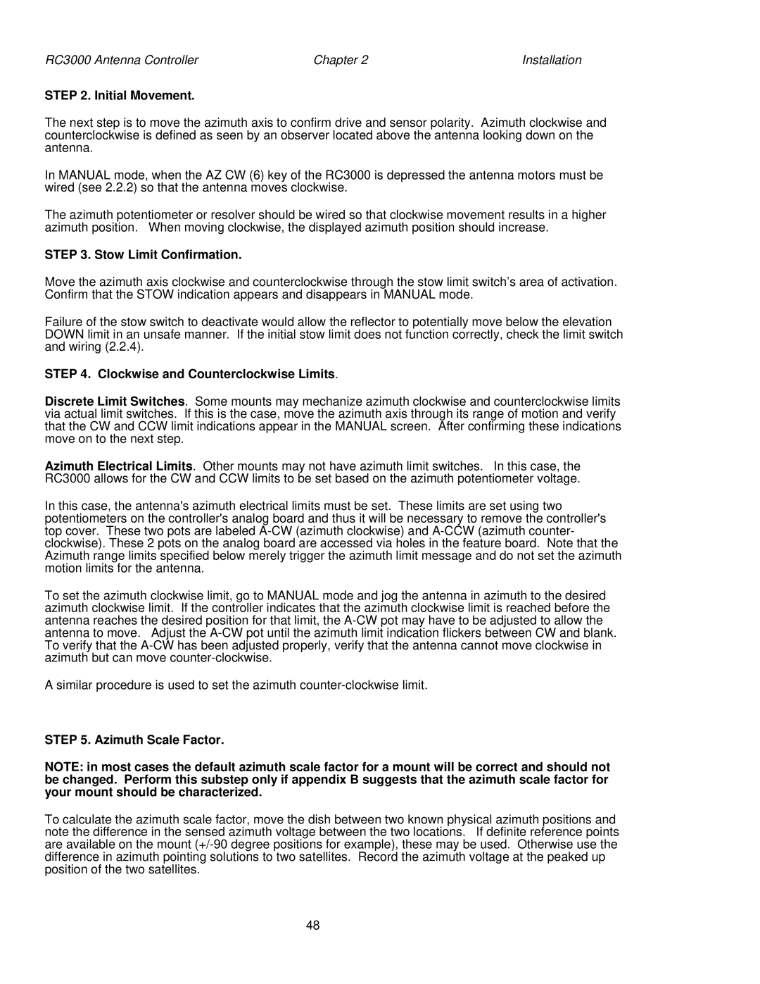 HP RC3000 manual Clockwise and Counterclockwise Limits, Azimuth Scale Factor 