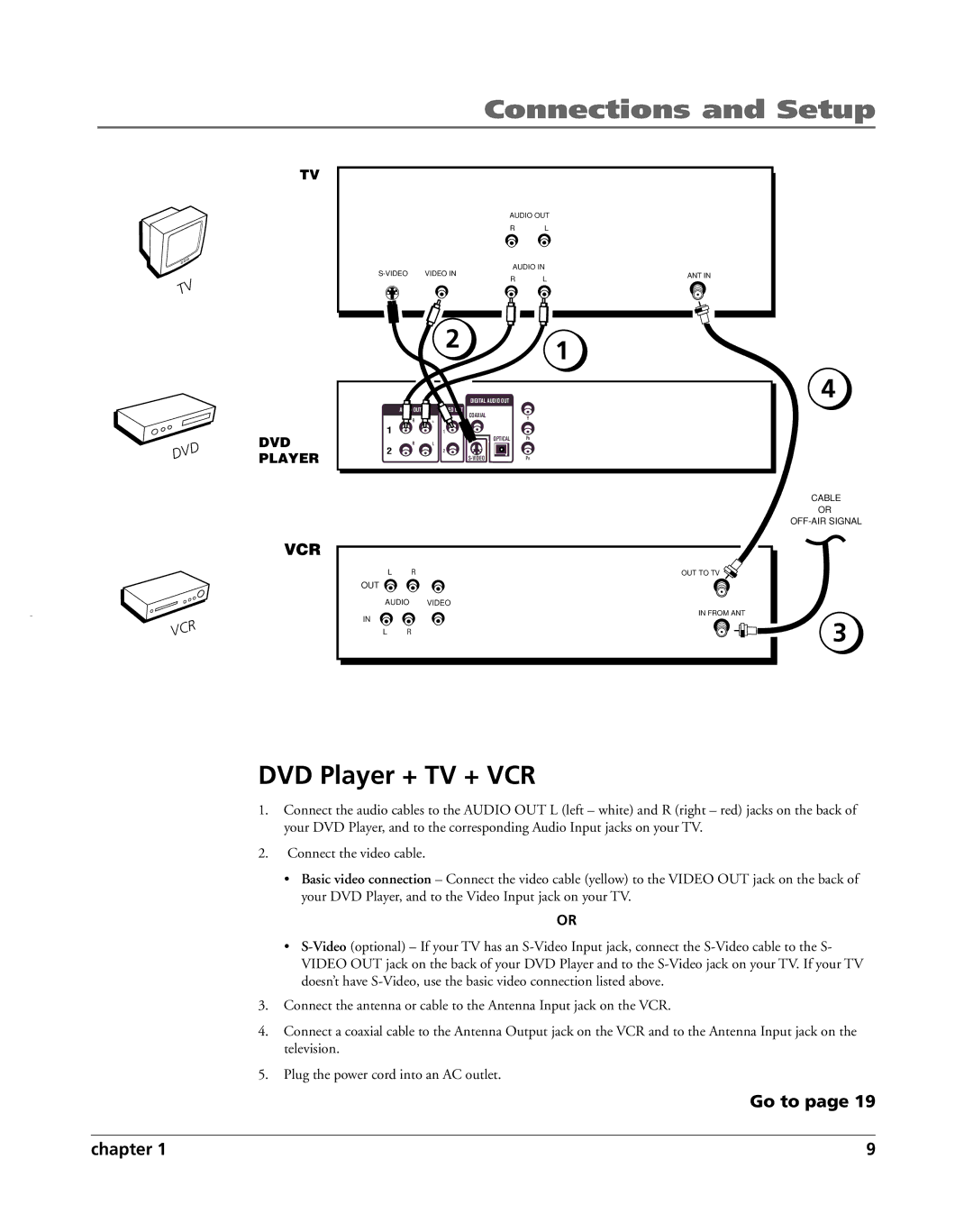 HP RC5240P manual DVD Player + TV + VCR, Go to Chapter 