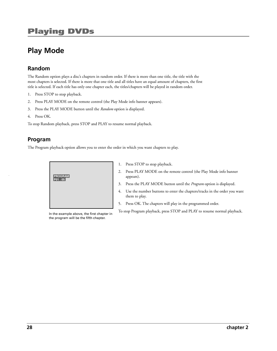 HP RC5240P manual Play Mode, Random, Program 