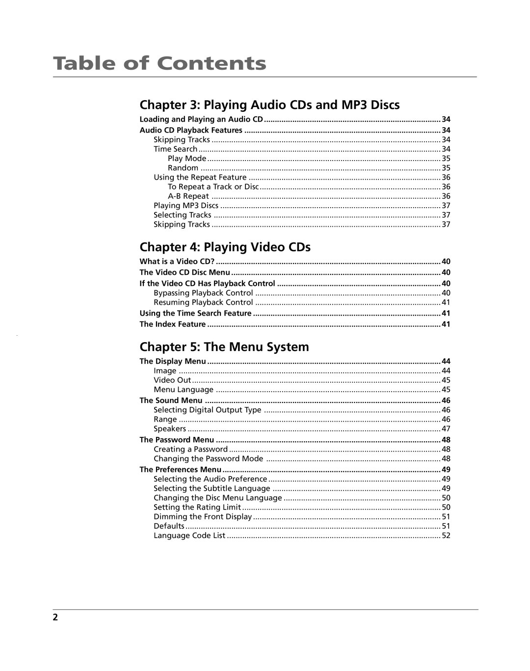 HP RC5240P manual Table of Contents 