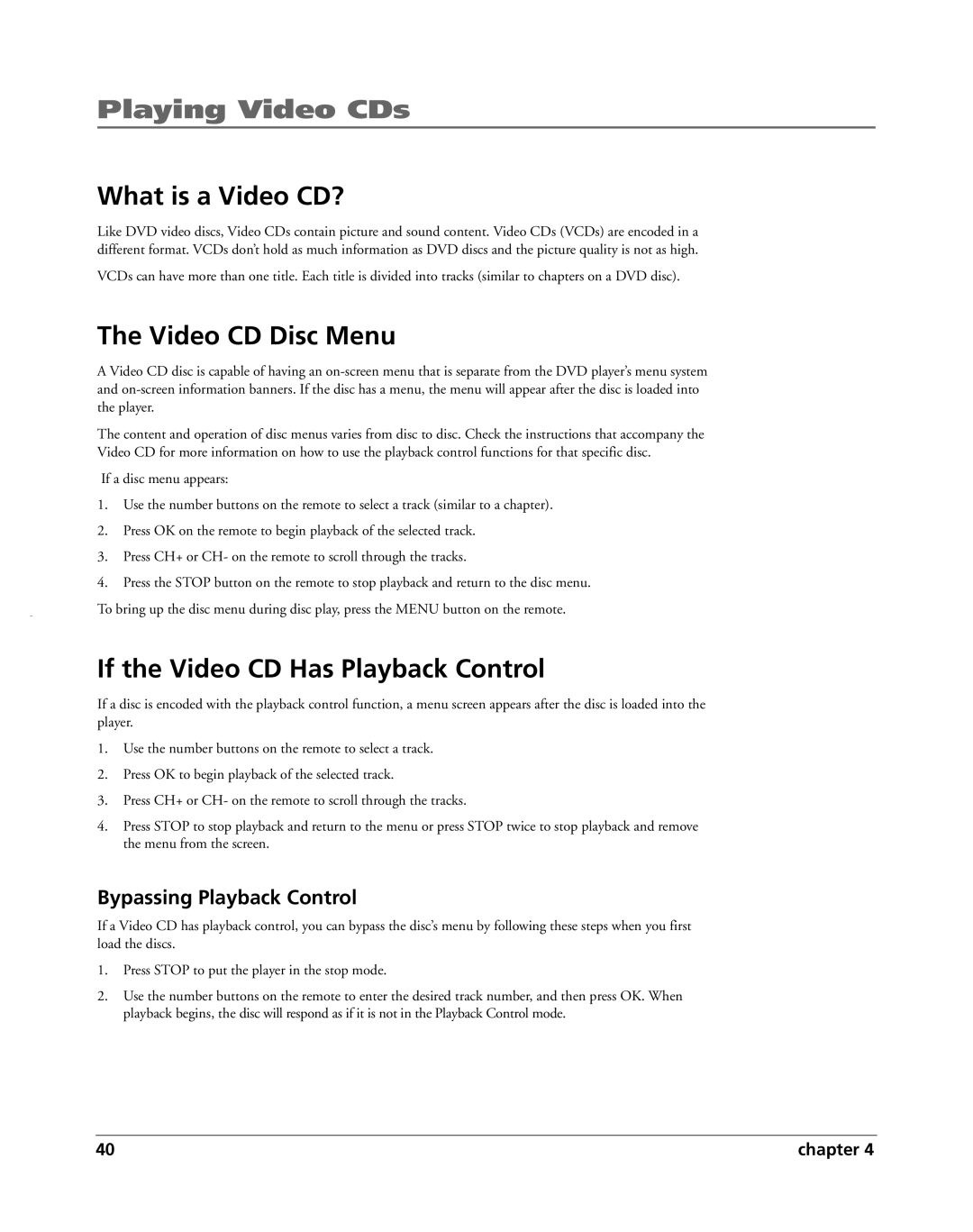 HP RC5240P manual Playing Video CDs, What is a Video CD?, Video CD Disc Menu, If the Video CD Has Playback Control 