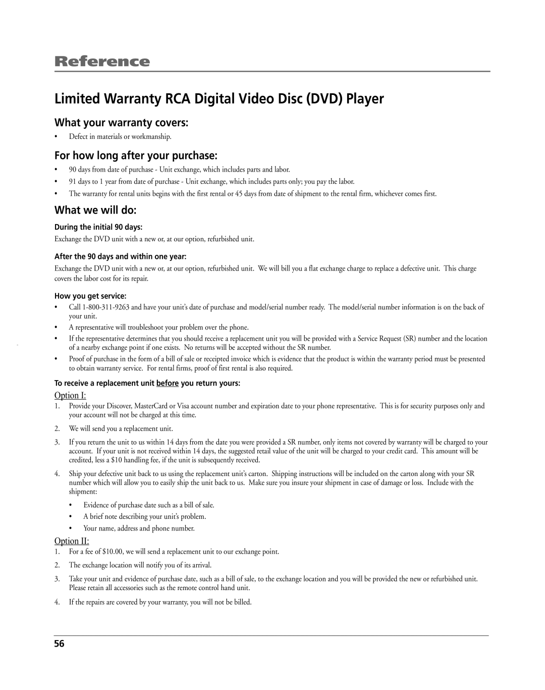 HP RC5240P Limited Warranty RCA Digital Video Disc DVD Player, What your warranty covers, For how long after your purchase 