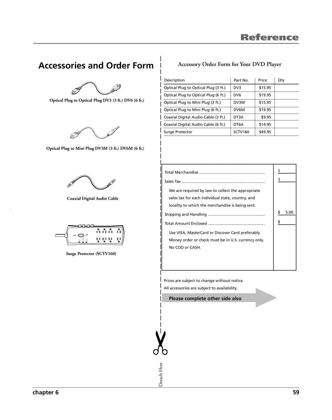 HP RC5240P manual Accessories and Order Form, Accessory Order Form for Your DVD Player 