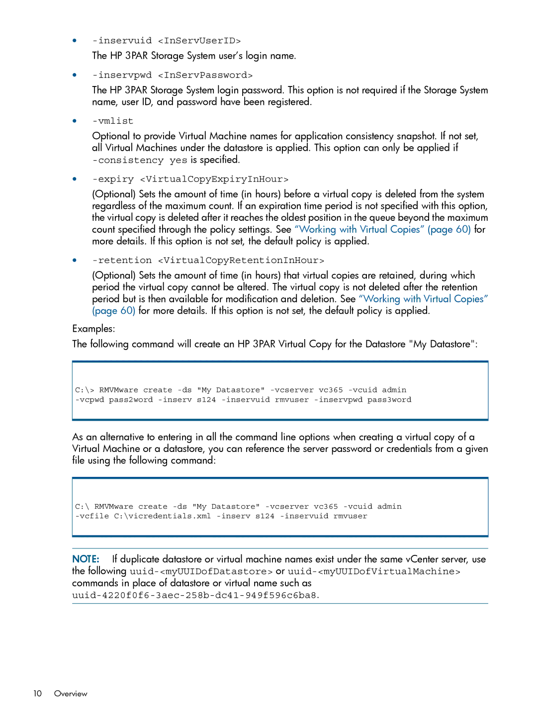 HP Recovery Manager Software for VMware vSphere manual Inservuid InServUserID 