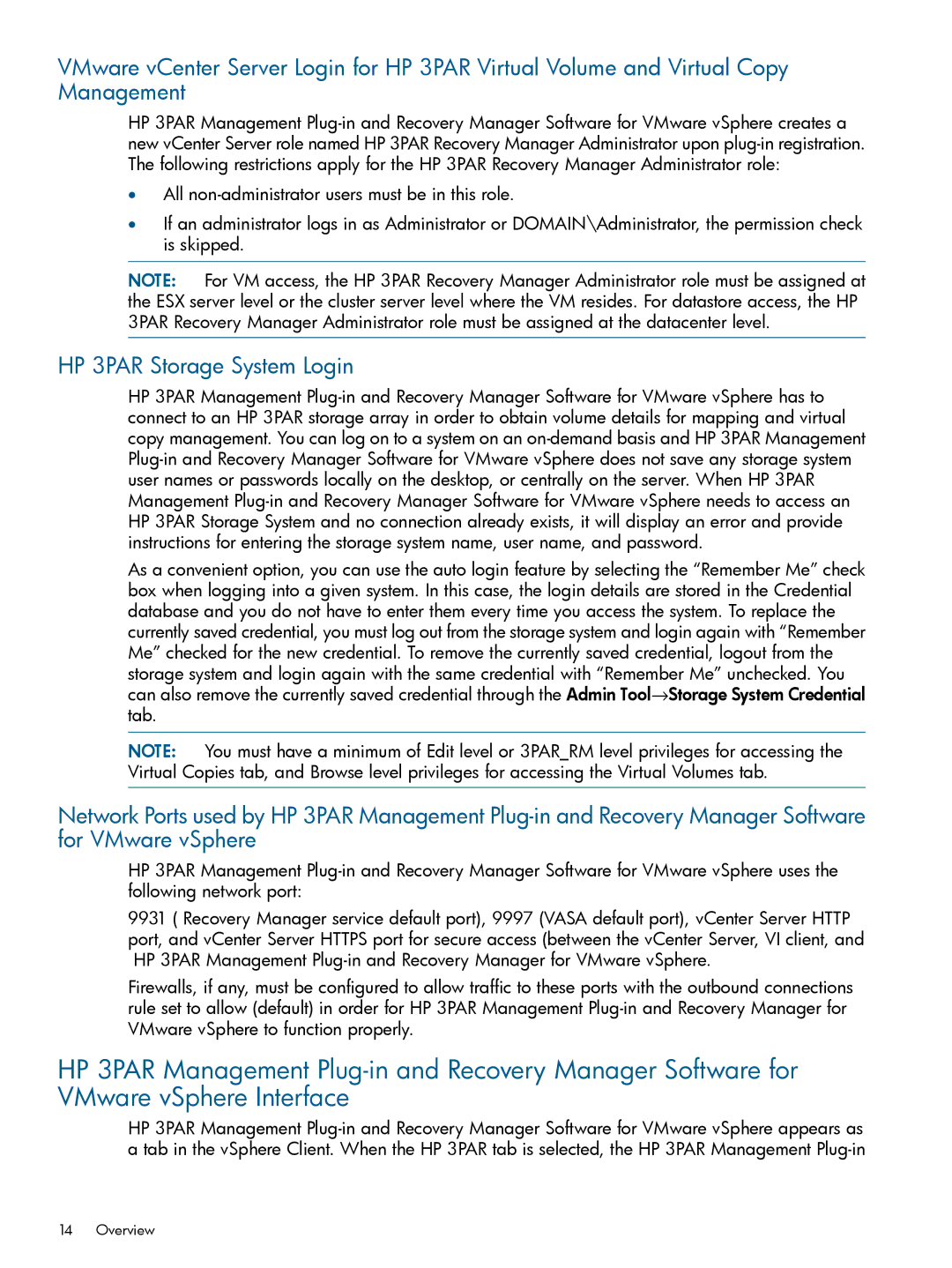 HP Recovery Manager Software for VMware vSphere manual HP 3PAR Storage System Login 