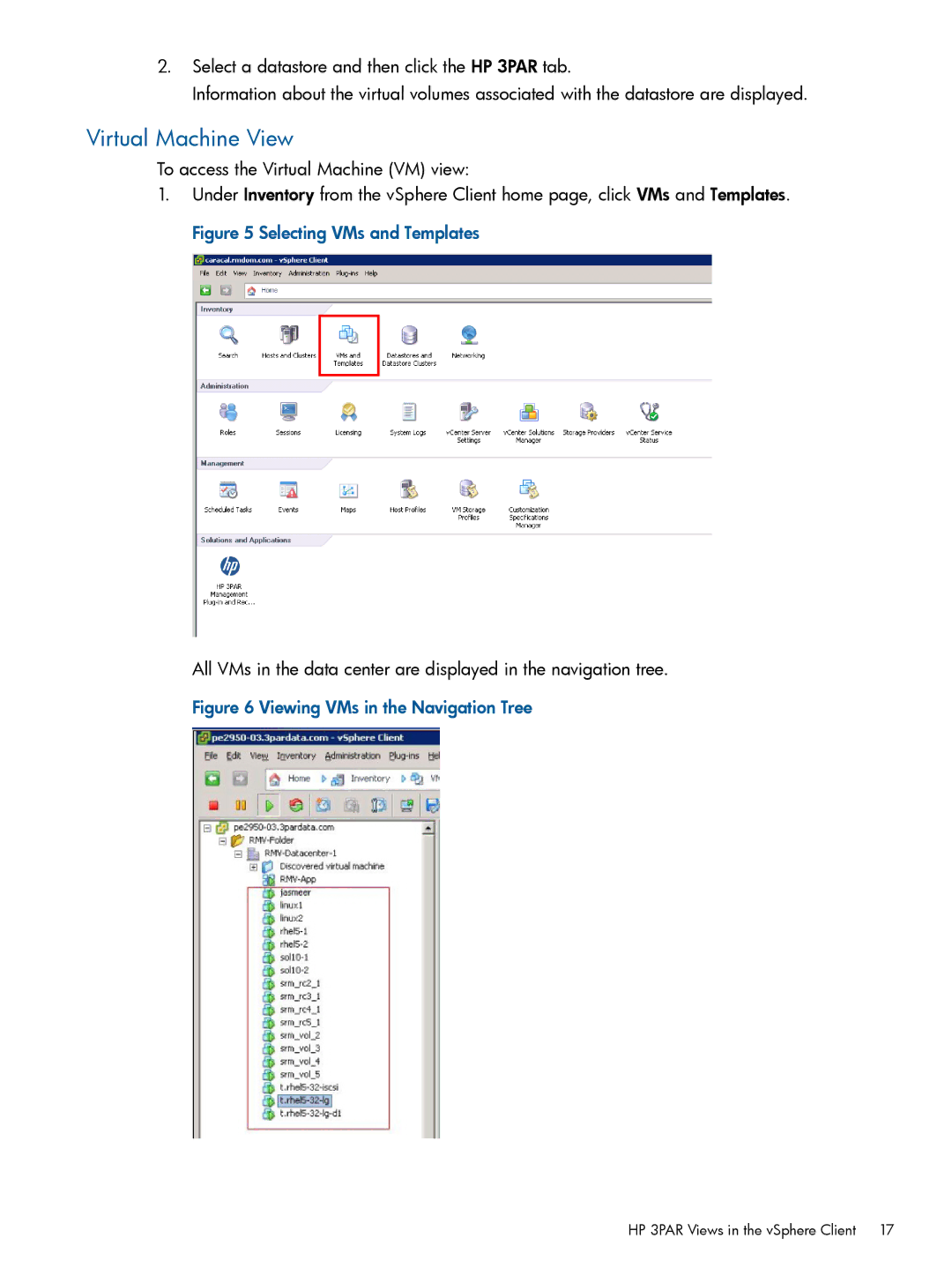 HP Recovery Manager Software for VMware vSphere manual Virtual Machine View, Viewing VMs in the Navigation Tree 